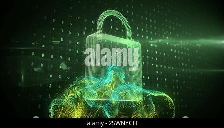 Image of padlock over data processing Stock Photo