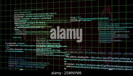 Computer code and data processing image over grid background Stock Photo