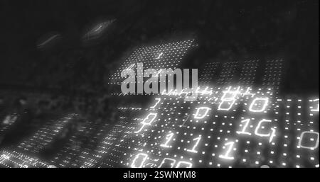 Binary code image over abstract digital background Stock Photo