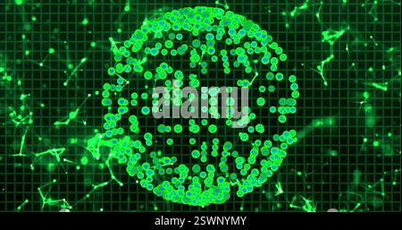 Green digital globe with binary code image over network connections on grid background Stock Photo