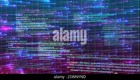 Programming code and data processing image over colorful digital grid background Stock Photo