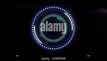 Circular futuristic interface image with rotating elements and glowing blue accents Stock Photo