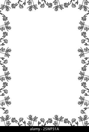 Flourish frame with blooming elements. Trendy graphic template. Cute clover empty frame box Stock Vector