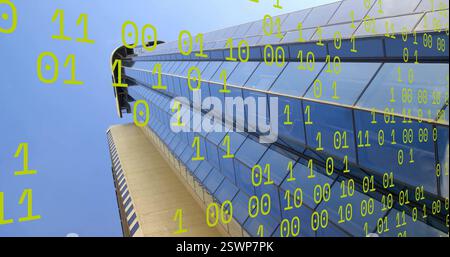 Image of binary coding over office building Stock Photo