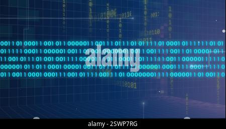 Binary code and data processing image over digital grid background Stock Photo