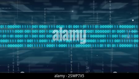 Binary code image over digital data processing background Stock Photo