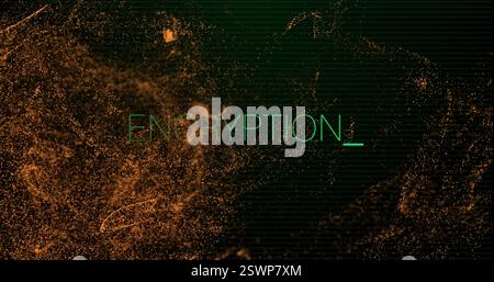 Encryption text image over swirling particles and digital background Stock Photo