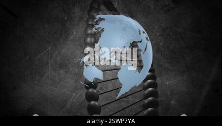 DNA strand and globe image, scientific data processing concept Stock Photo