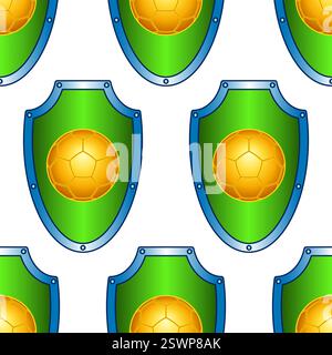 Seamless pattern of a gold soccer ball on a shield Stock Vector