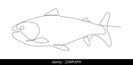 Minimalist continuous line drawing of a fish, including cod, trout, and salmon.ns. Stock Vector
