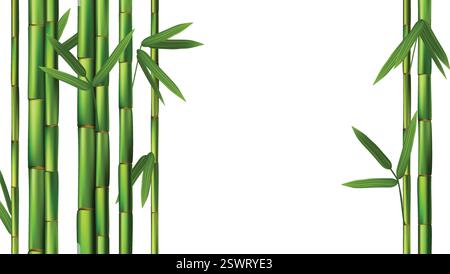 Green bamboo trunks background realistic vector illustration Stock Vector
