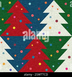 Mosaic tiles Christmas tree seamless vector pattern Stock Vector