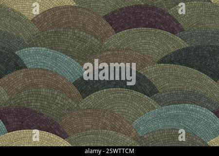 Abstract art landscape, vector mosaic tiles seamless pattern Stock Vector