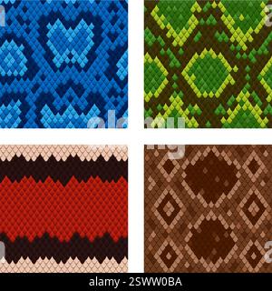 Cartoon snake skin pattern. Snakes skins reptile leather camouflage abstract texture, striped snakeskin print textile python anaconda or dragon scales tidy vector illustration original artwork Stock Vector
