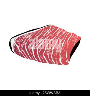 Fresh tuna fillet. Raw red fish meat steak, natural seafood ingredient for cooking, healthy diet gourmet meal, flat tuna salmon trout fillet cartoon s Stock Vector