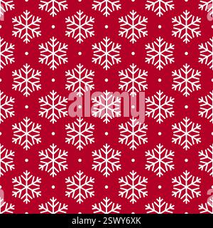 Snowflake seamless pattern. Repeating snowflakes patterns. Winter design for prints. Repeated white snow flake isolated on red background. Geometric Stock Vector