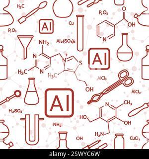 Seamless pattern Use an artificial intelligence in Science. AI helps to conduct research, make scientific discoveries in medicine, biology, chemistry, Stock Vector