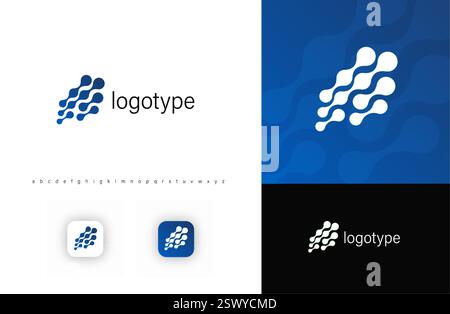 Abstract molecular structure logo with interconnected shapes resembling network or neural links. Suitable for IT, biotech, AI, healthcare, research Stock Vector