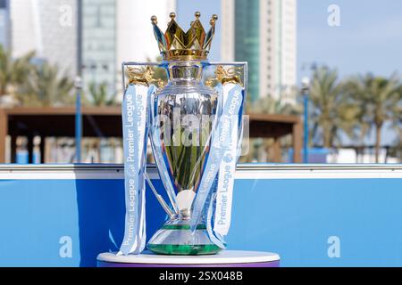 The Premier League trophy present in Doha during the 2025 Qatar