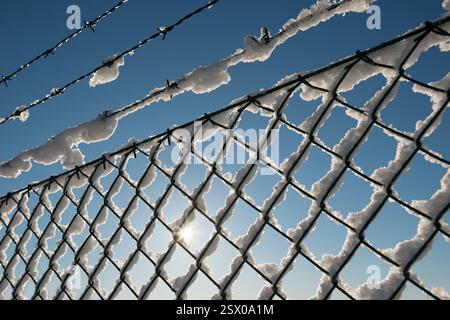 Snow-covered fence Stock Photo
