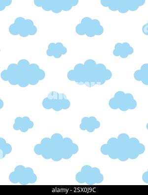 Blue clouds on white background. Vector pattern in flat style. Stock Vector