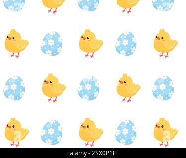 Chickens and easter eggs. Vector pattern in cartoon style. Stock Vector