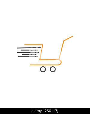 logo design for fast shopping, trolley logo design, Online shop logo design idea Stock Vector