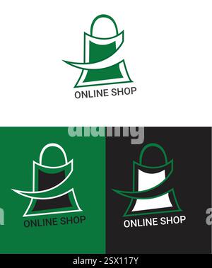 Online Shop Logo designs Template, shopping cart and shop bag logo design concept Stock Vector