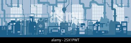 Creative vector illustration of factory line manufacturing industrial plant scen interior background Stock Vector