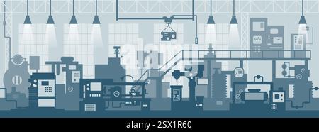Industrial zone. Factory manufacturing industrial line plant scene interior background Stock Vector