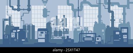 Industrial zone. Factory manufacturing industrial line plant scene interior background Stock Vector