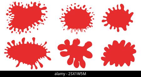 Collection of Various Red Paint Splatter Designs With Unique Shapes and Patterns Stock Vector