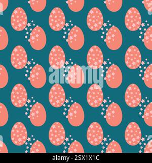 Seamless Pattern with Pink Festive Eggs on Teal Background Stock Vector