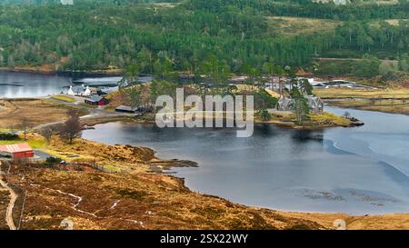 Glen Affric Highland Scotland the Lodge and Loch Affric in winter Stock Photo