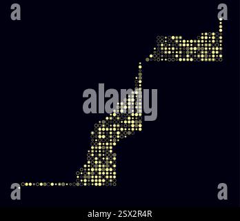 Western Sahara, shape of the country built of colored cells. Digital style map of the Western Sahara on dark background. Small size circle blocks. Stock Vector
