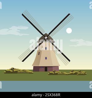 Traditional Dutch windmills - Stock Illustration as EPS 10 File Stock Vector