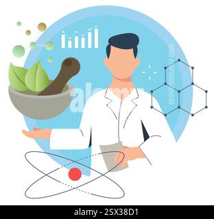 Pharmacist with Plant Based Pharmacy Drug Formulation - Stock Illustrationas EPS 10 File Stock Vector