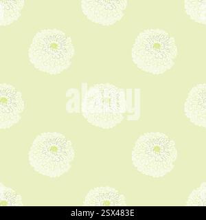 Zinnia Flowers apple green color Floral Tropical Seamless Pattern for Wallpaper, Print, Fabric, Textile. Summer Background with Blooming zinnia Stock Vector