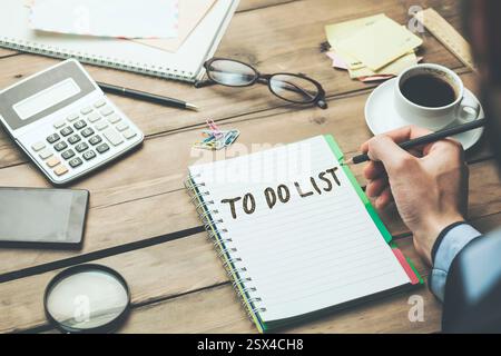 man written to do list text on notebook Stock Photo
