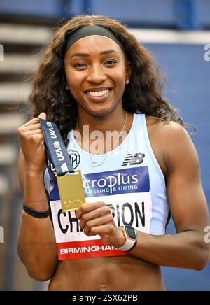 Bianca Williams celebrates winning the Women's 60m Final on day one of