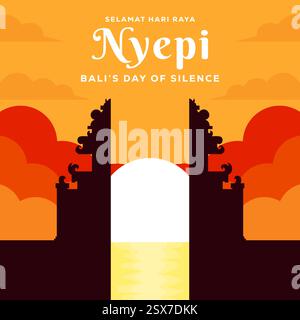 flat design nyepi bali's day of silence illustration Stock Vector
