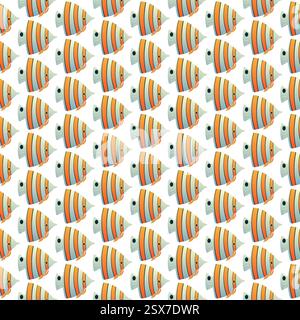 Exotic aquarium or sea fish. Flat style. Vector illustration. Seamless pattern. Stock Vector