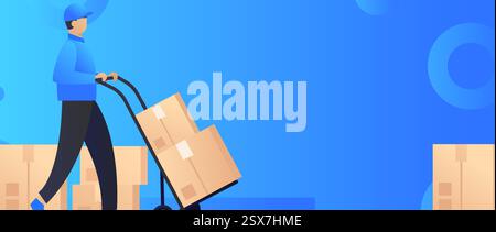 Receive courier hand drawn character scene creative concept illustration Stock Vector