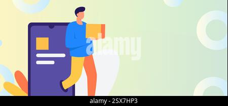 Receive courier hand drawn character scene creative concept illustration Stock Vector