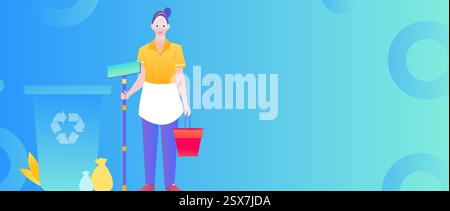 City men and women throw away garbage together and sort it correctly, concept business mural illustration Stock Vector