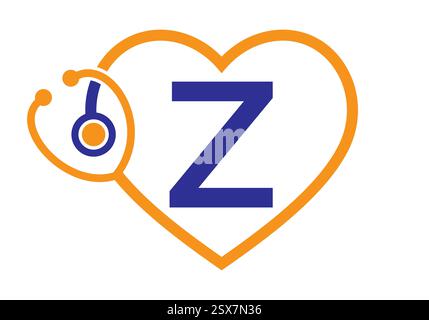 Initial Letter Z Medical Logo Concept With Heart and Stethoscope Symbol For Healthcare and Medical Sign Stock Vector