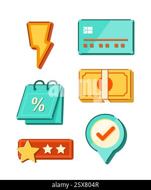 Sale Element Badge Stickers Set for Special Marketing Promotion for Online Shopping and E-commerce Concept Clip Art Stock Vector