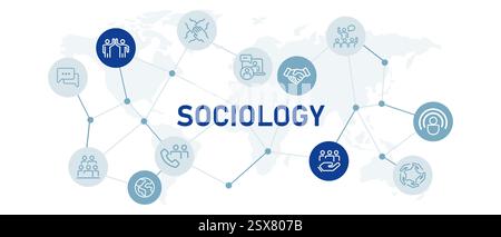 Sociology icon set with illustration human network connection personal social communication phycological development society life interaction design Stock Vector
