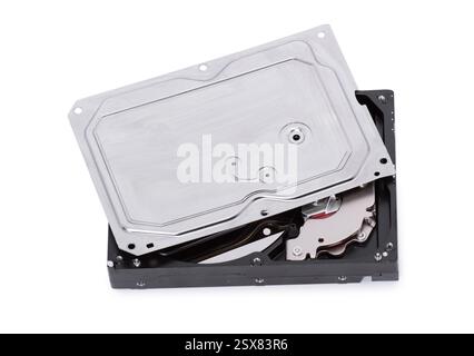 Open hard disk drive isolated on white background Stock Photo