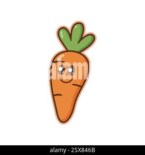 Kawaii Smiling Carrot | Cute Vegetable Cartoon Clipart Stock Vector